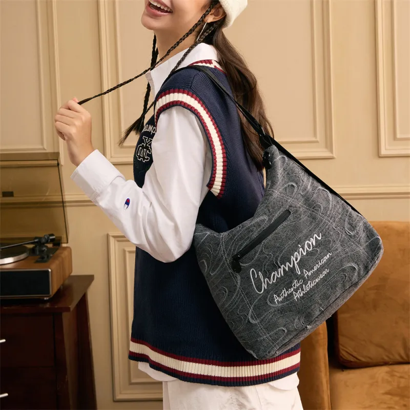 Champion Fabric Shoulder Bag Double Shoulder Classic Minimalist Style Individual Regular Unisex Dark Gray/Ecru/Black-9