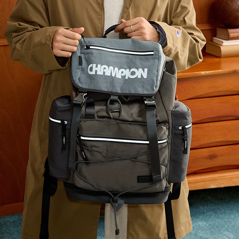 Champion Fabric Backpack Regular Unisex Alloy Gray & Coffee Gray & Smoke Gray-7