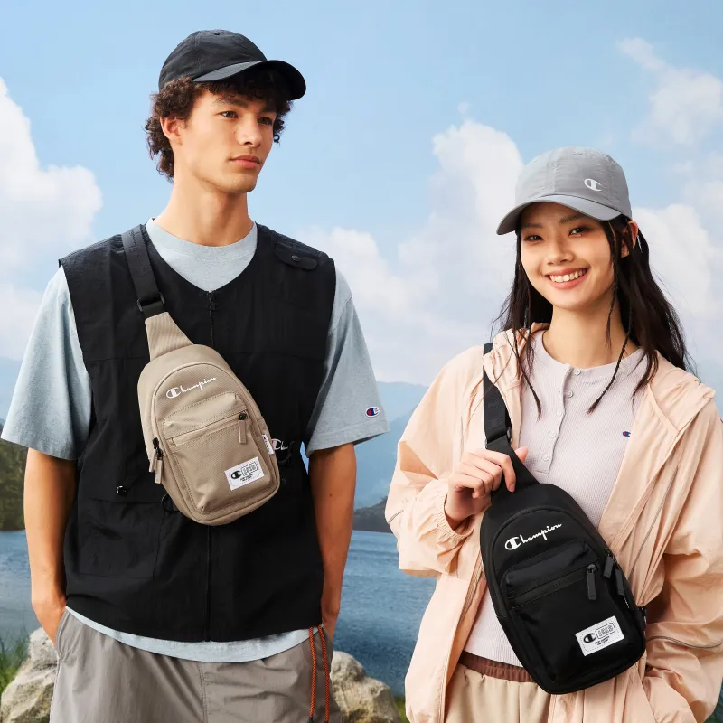 Champion Fabric One Shoulder Sling Bag Regular Unisex Black/Sand Stone-5