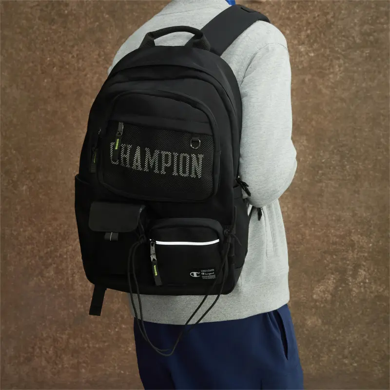 Champion Fabric Backpack Large Size Unisex Black-6
