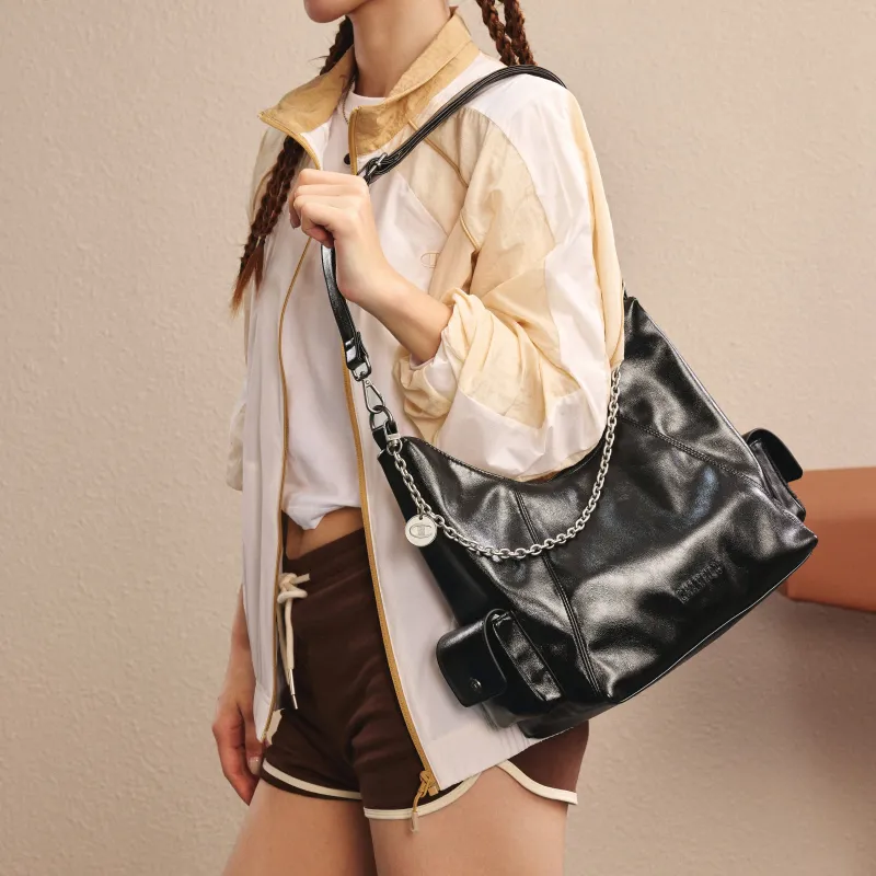 Champion Fabric Shoulder Bag Unisex Medium Blue Denim/Black/Black Gray/Silver White-19