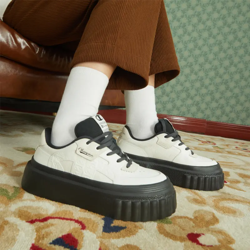 Champion Pompadour Shoes Champ Creeper 1 Low Top Skateboard Shoes Women's Black White-7