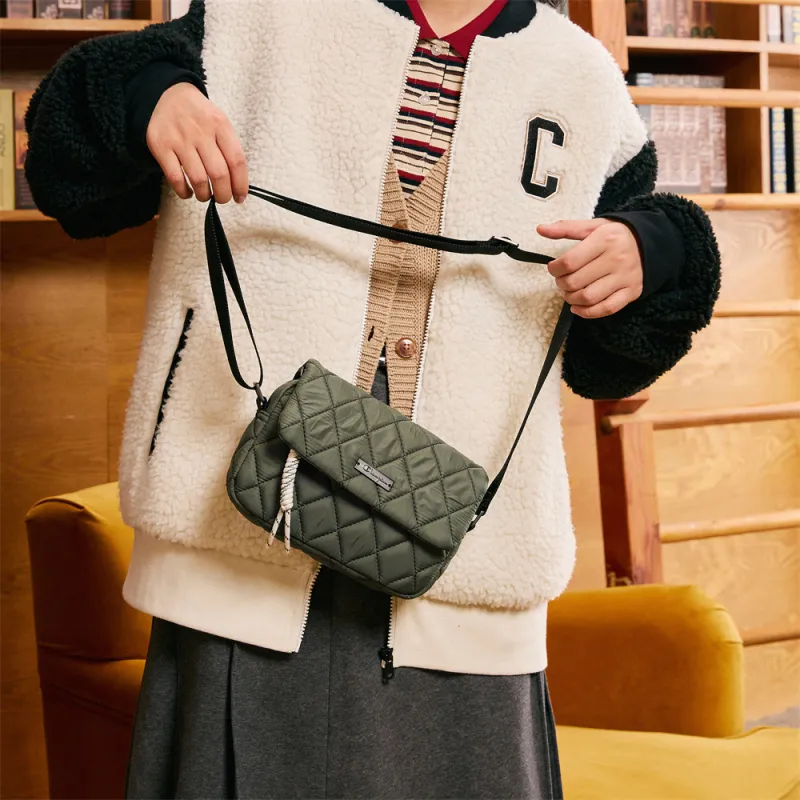 Champion Fabric Shoulder Bag Small Size Unisex Dark Green/Black-6