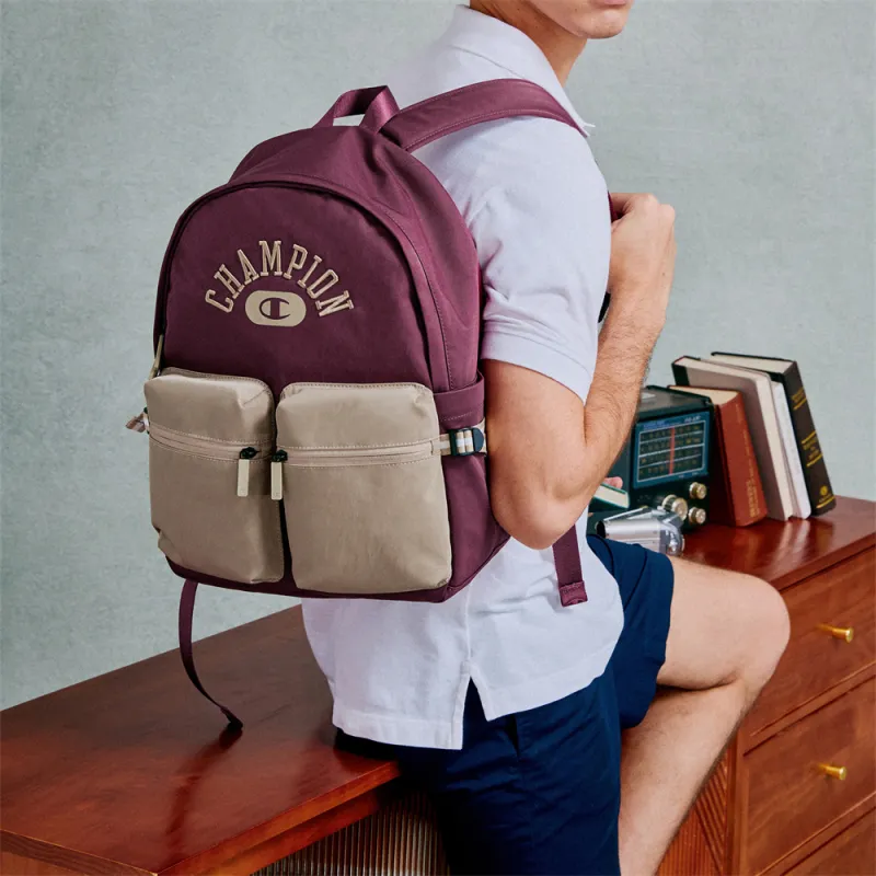 Champion Fabric Backpack Large Size Unisex Green Black/Dark Red-4