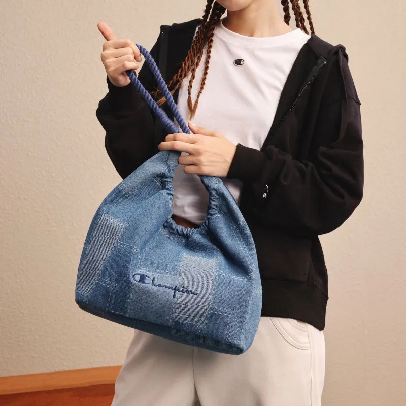 Champion Fabric Shoulder Bag Women's Medium Blue Denim/Silver White/Black-4