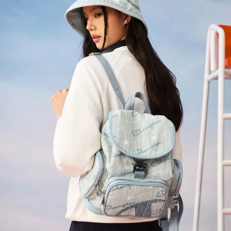 Champion Fabric, Synthetic Leather Backpack Women's Light Blue Denim/Dark Blue Denim-5