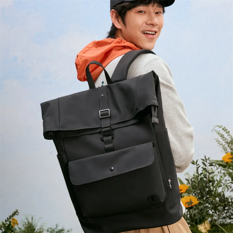 Champion Artificial Leather Backpack Large Size Unisex Black/Olive Green/Black-6