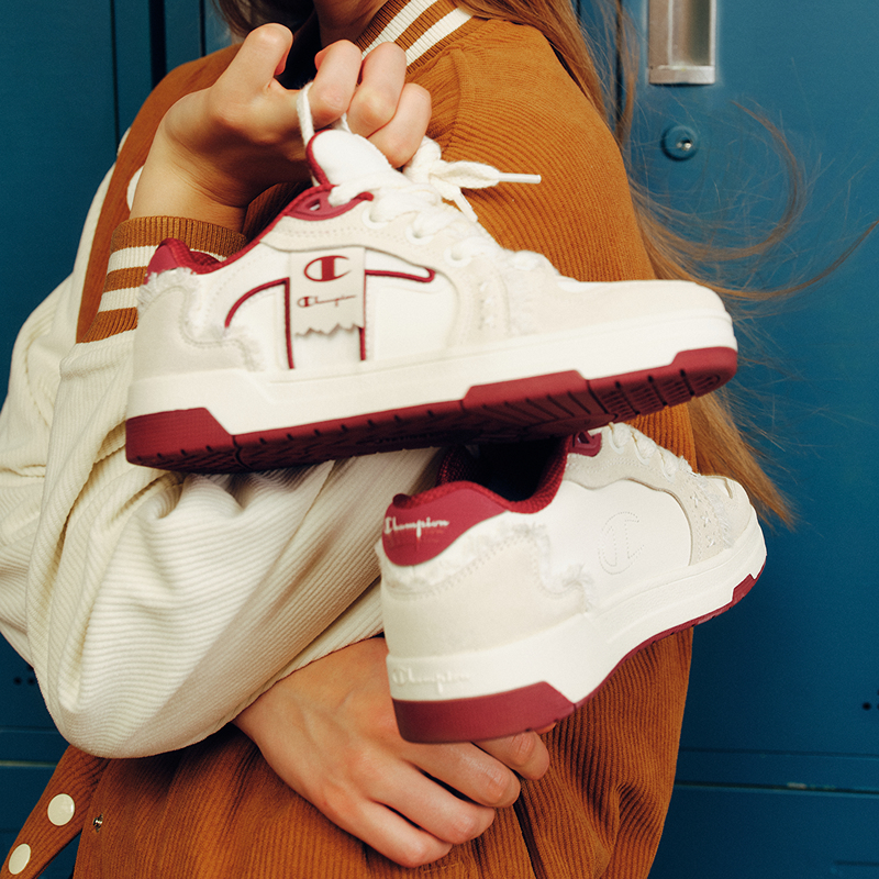 Champion Skateboard Shoes Unisex Low-Top Milk White/Team Red