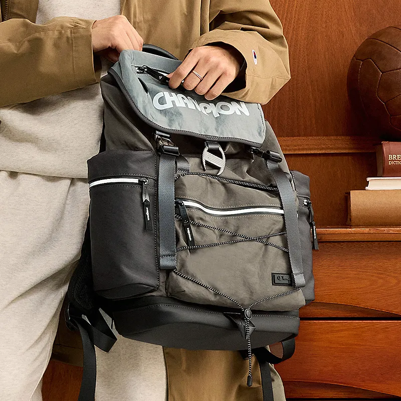 Champion Fabric Backpack Regular Unisex Alloy Gray & Coffee Gray & Smoke Gray-5