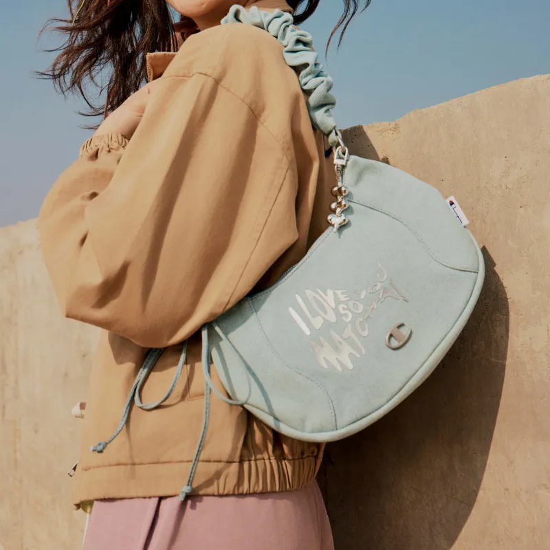 Champion Fabric Shoulder Bag Medium Size Unisex Light Blue Denim/Washed Pink-4