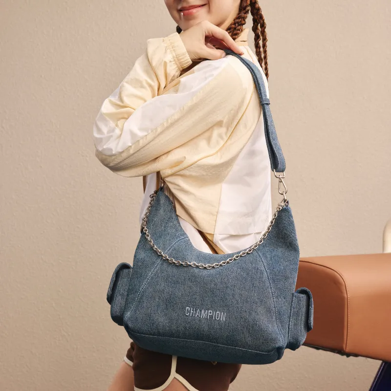 Champion Fabric Shoulder Bag Unisex Medium Blue Denim/Black/Black Gray/Silver White-4