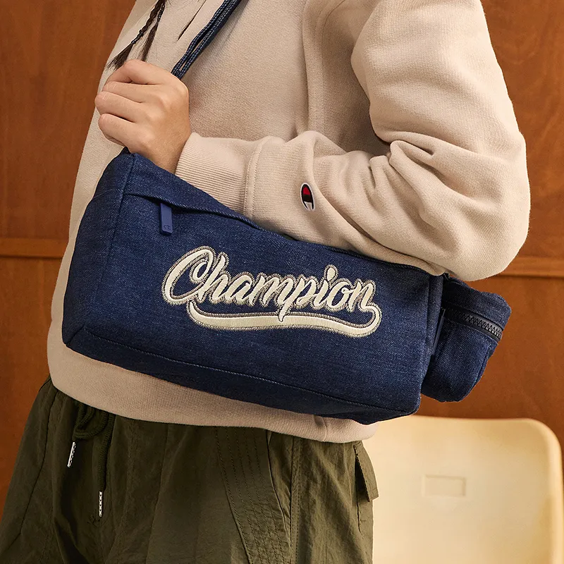 Champion Fabric+Artificial Leather Crossbody Bag Medium Size Unisex Smoke Gray/Champion Blue/Latte Brown/Black-10