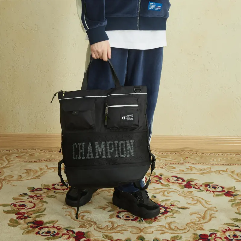 Champion Fabric Backpack Large Size Unisex Black-5