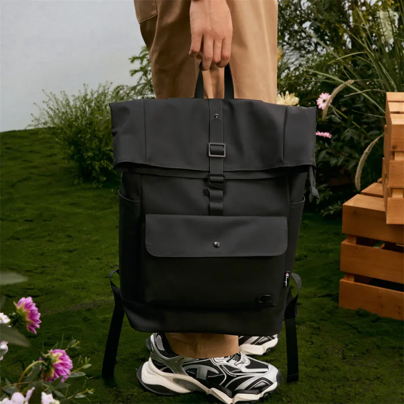 Champion Artificial Leather Backpack Large Size Unisex Black/Olive Green/Black-5