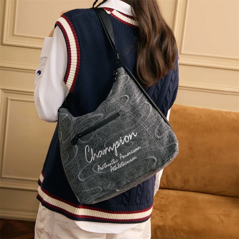 Champion Fabric Shoulder Bag Double Shoulder Classic Minimalist Style Individual Regular Unisex Dark Gray/Ecru/Black-8