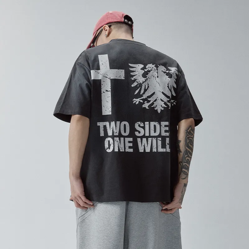 FIRE 2 COLD EGO Short Sleeved Unisex Distressed Dark Gray-2
