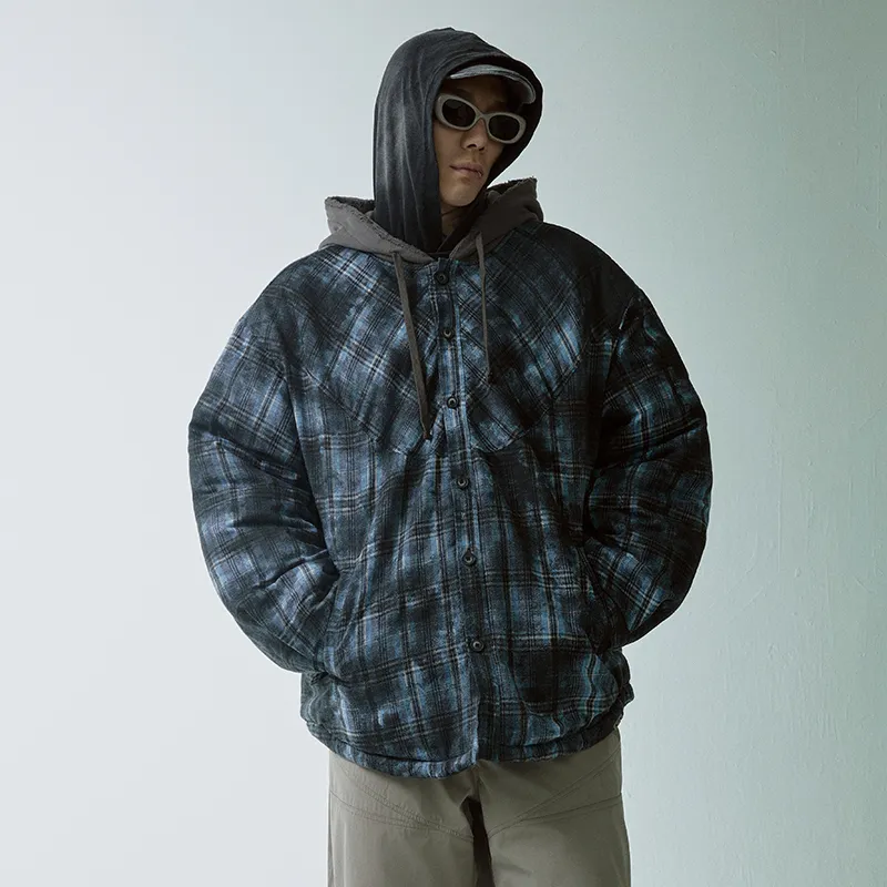 FIRE 2 COLD EGO Puffer Jacket Unisex Blue Plaid-2