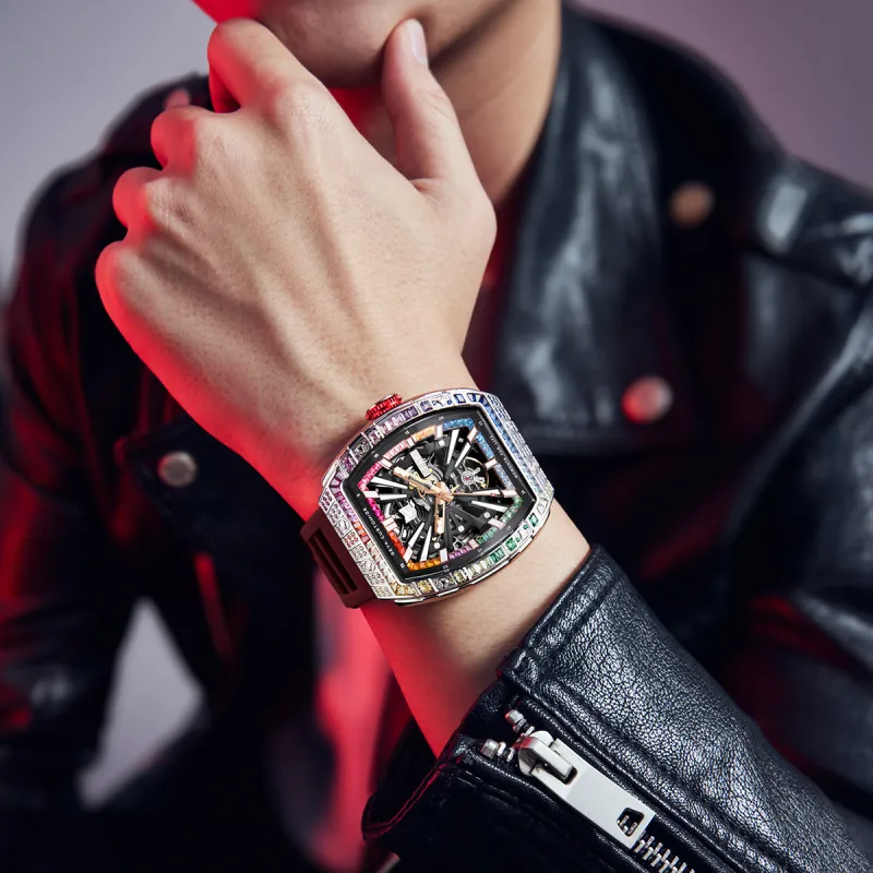 GEYA China Aerospace ASES Collaboration Aerospace X Rainbow Mechanical Movement Watch Men's Watches Cut Out Dial-3