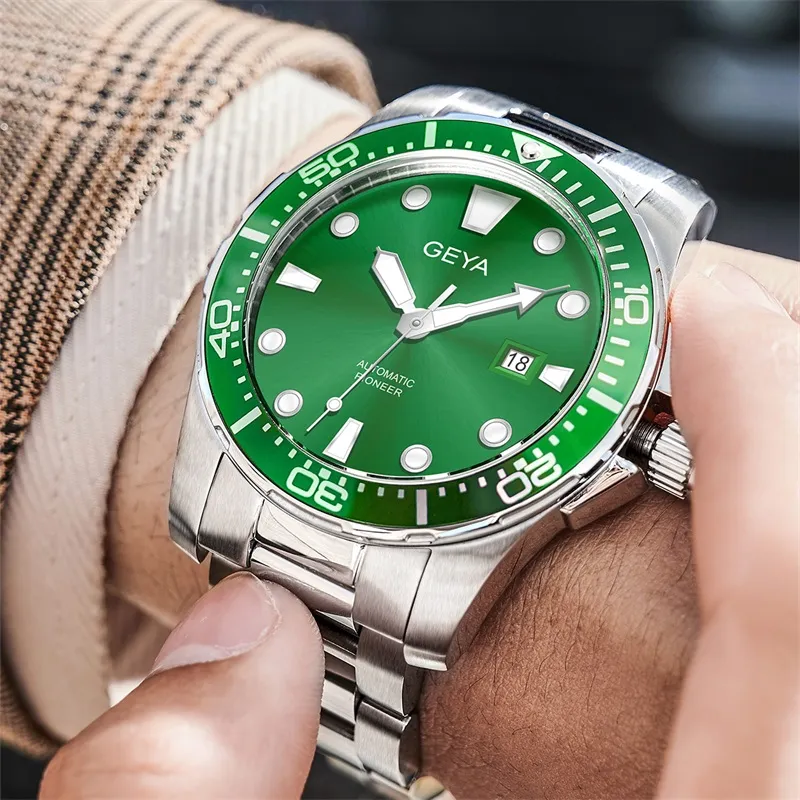 GEYA Ocean Star Automatic Mechanical Movement Stainless Steel Watchband Watch Men's Watches Green Dial-5