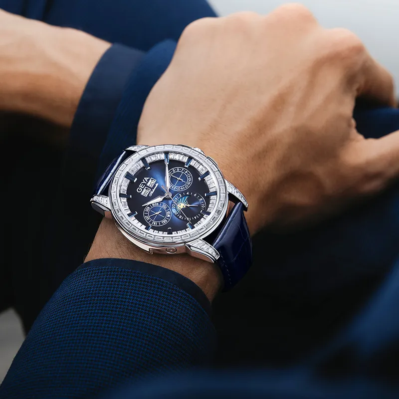 GEYA Automatic Mechanical Movement Genuine Leather Strap Watch Men's Watches Black Dial-3