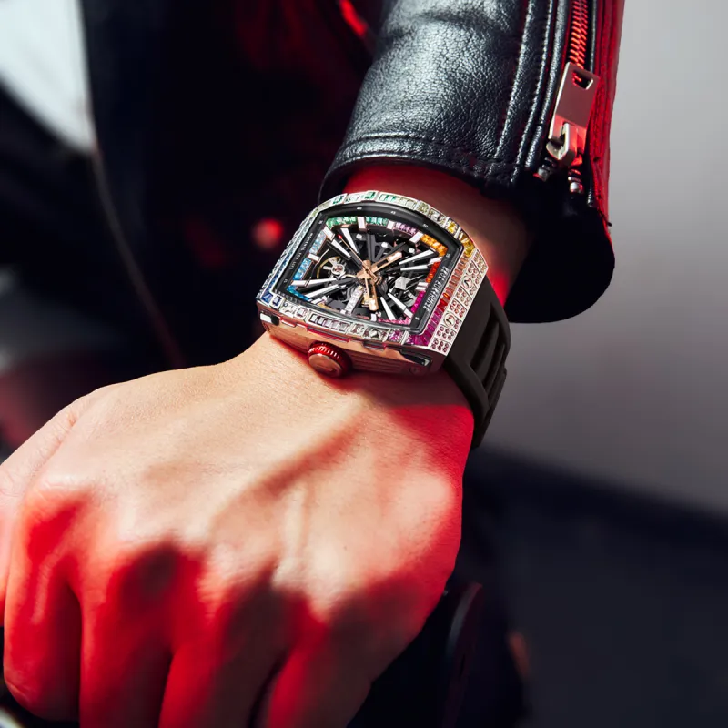 GEYA China Aerospace ASES Collaboration Aerospace X Rainbow Mechanical Movement Watch Men's Watches Cut Out Dial-2