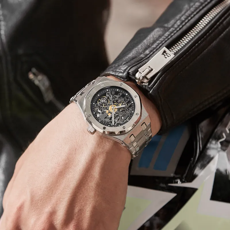 GEYA G MAX Collection Automatic Mechanical Movement Stainless Steel Watchband Watch Men's Watches Cut Out Dial-2
