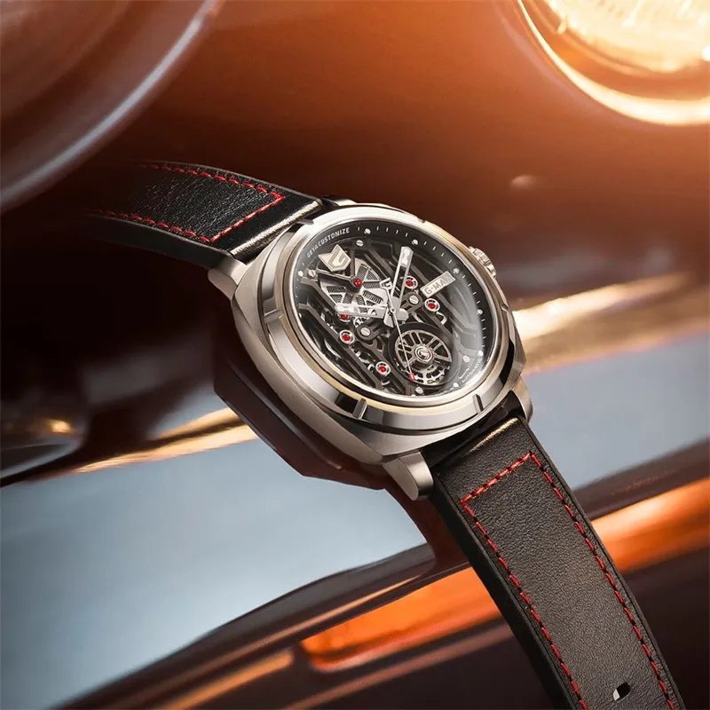 GEYA G MAX Dynamic Racing Collection Mechanical Movement Genuine Leather Strap Watch Men's Watches Cut Out Dial-2