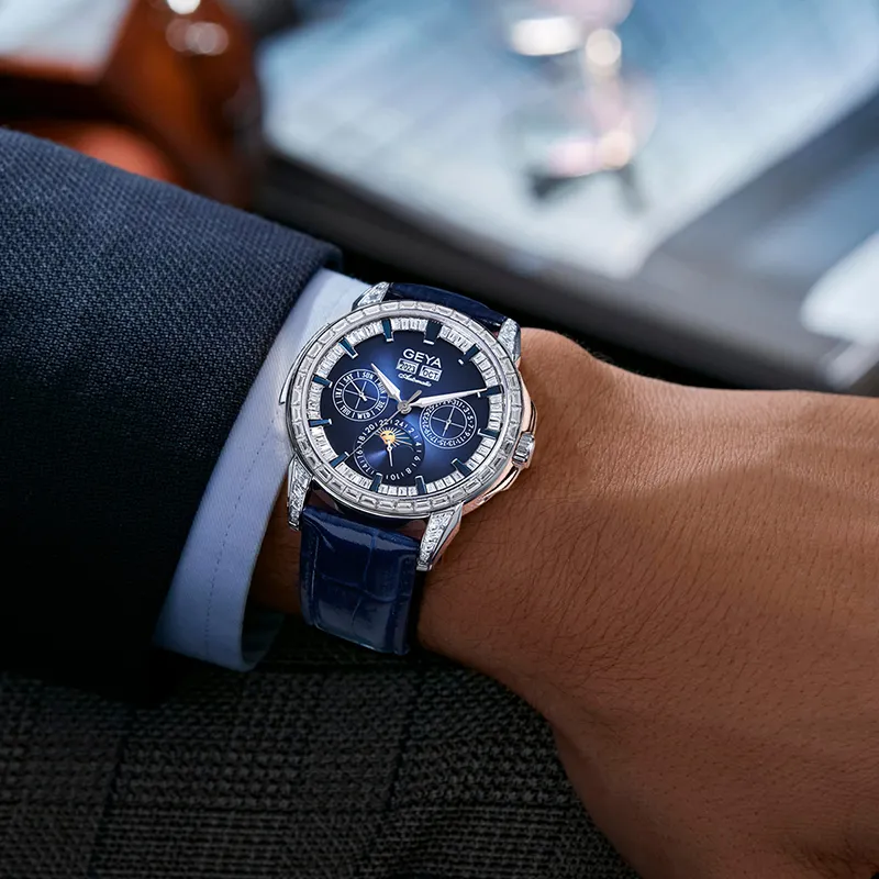 GEYA Automatic Mechanical Movement Genuine Leather Strap Watch Men's Watches Black Dial-1