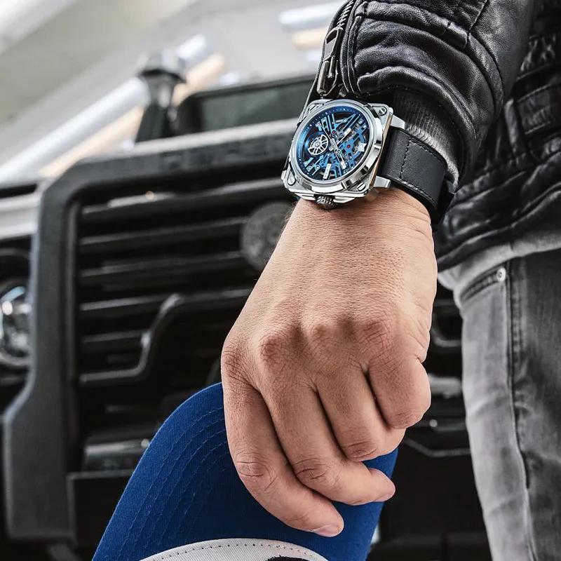 GEYA G MAX Engine Collection Automatic Mechanical Movement Genuine Leather Strap Watch Men's Watches Cut Out Dial-8