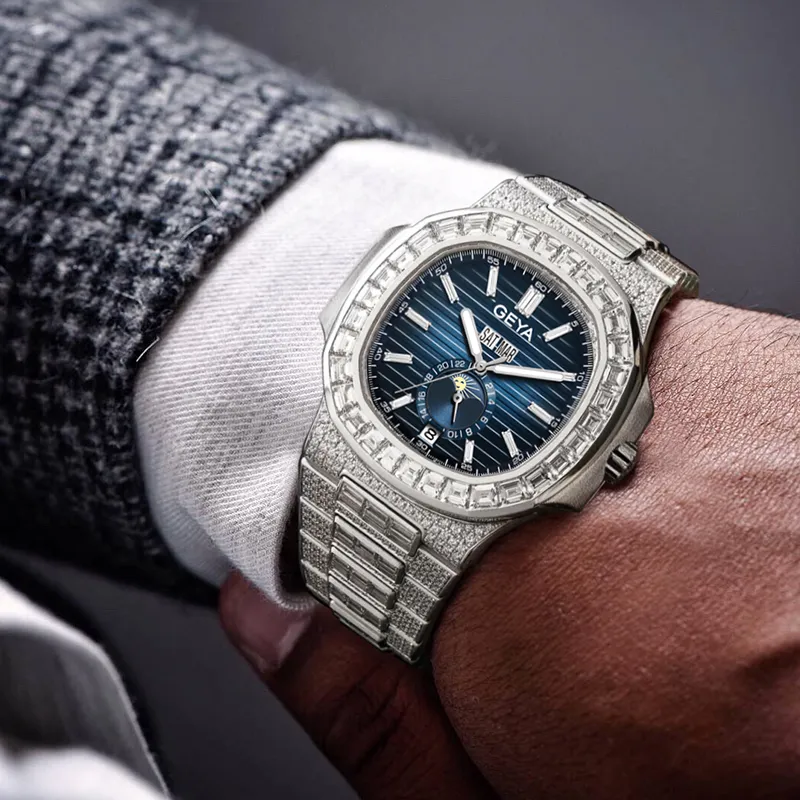 GEYA Automatic Mechanical Movement Stainless Steel Watchband Watch Men's Watches Blue Dial-4