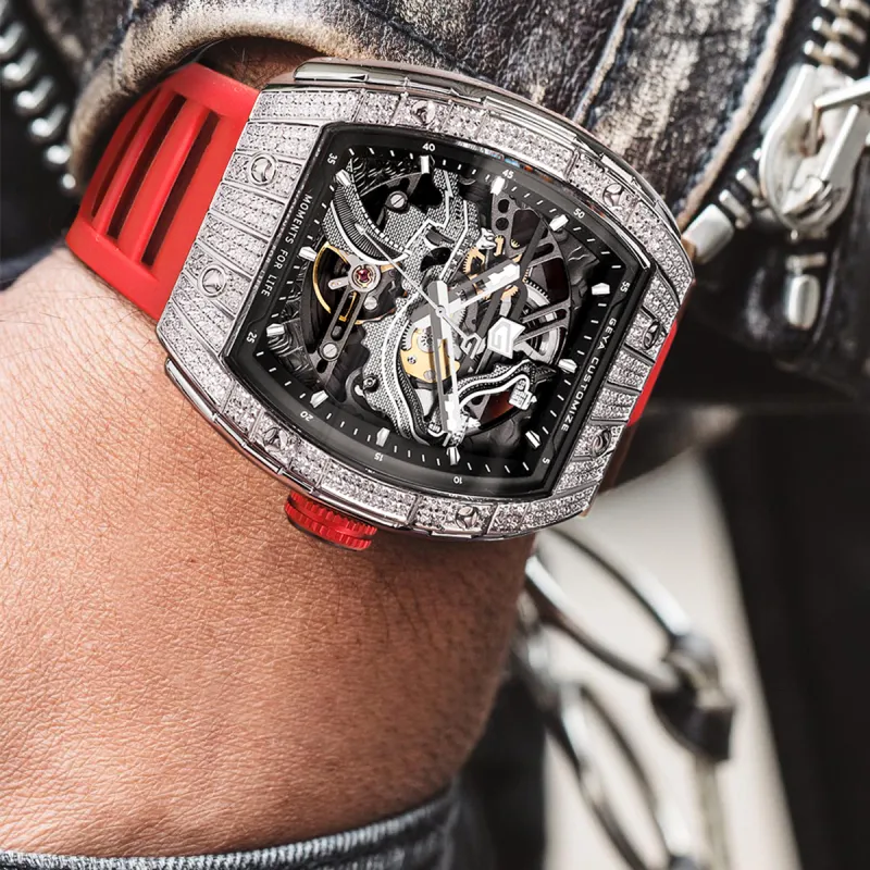 GEYA Great Wall Collection Automatic Mechanical Movement Silicone Strap Watch Unisex Cut Out Dial-3