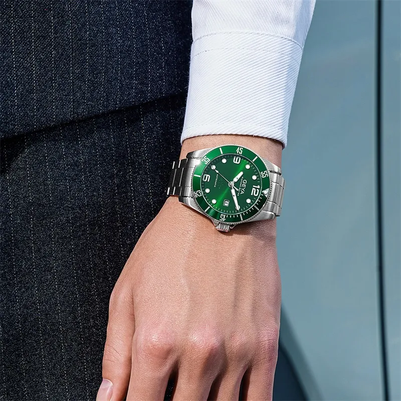 GEYA Automatic Mechanical Movement Stainless Steel Strap Watch Men's Watches Green Dial-1