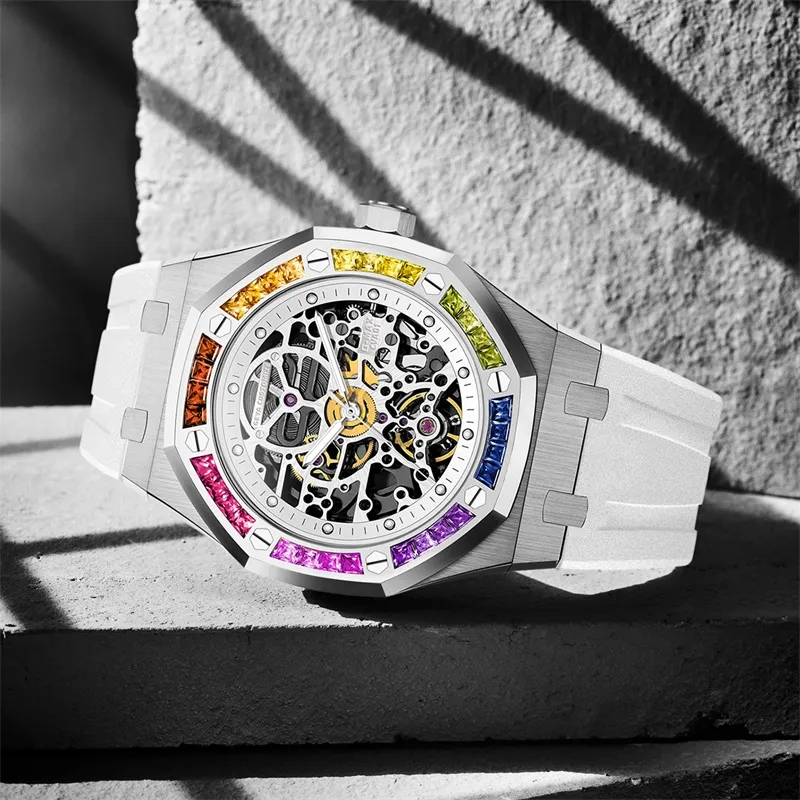 GEYA G MAX Collection Automatic Mechanical Movement Silicone Strap Watch Men's Watches Cut Out Dial-3