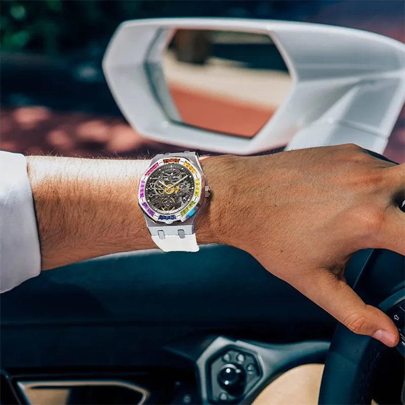 GEYA G MAX Collection Automatic Mechanical Movement Silicone Strap Watch Men's Watches Cut Out Dial-1