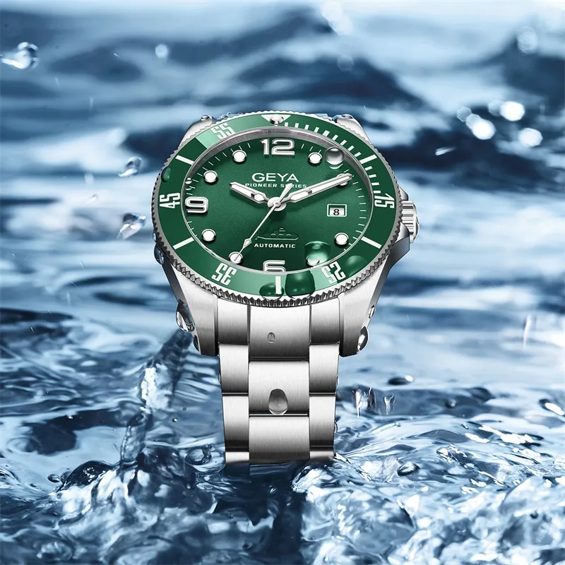 GEYA Automatic Mechanical Movement Stainless Steel Strap Watch Men's Watches Green Dial-2