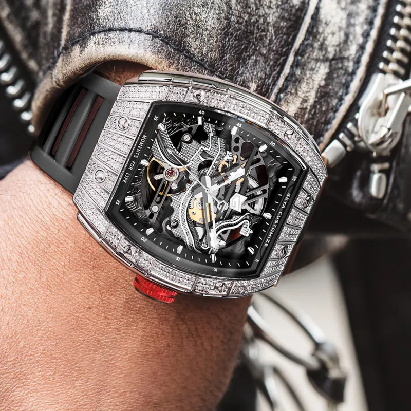 GEYA Great Wall Collection Automatic Mechanical Movement Silicone Strap Watch Unisex Cut Out Dial-8