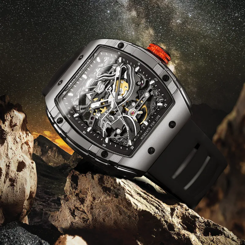 GEYA Cut Out Transparent Caseback Automatic Mechanical Movement Silicone Strap Watch Men's Watches Cut Out Dial-4