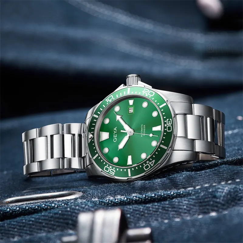 GEYA Ocean Star Automatic Mechanical Movement Stainless Steel Watchband Watch Men's Watches Green Dial-2