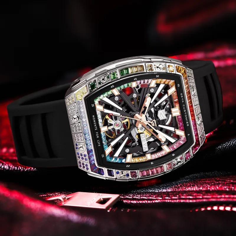 GEYA China Aerospace ASES Collaboration Aerospace X Rainbow Mechanical Movement Watch Men's Watches Cut Out Dial-5