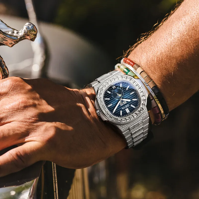 GEYA Automatic Mechanical Movement Stainless Steel Watchband Watch Men's Watches Blue Dial-5