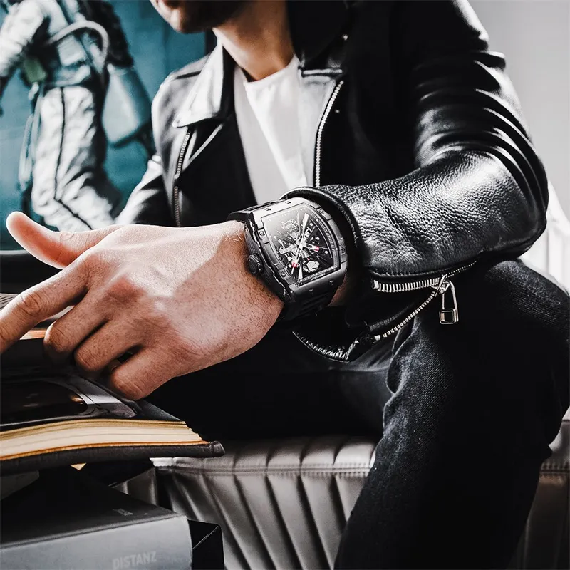 GEYA China Aerospace Co branded Automatic Mechanical Movement Silicone Strap Watch Men's Watches Cut Out Dial-1