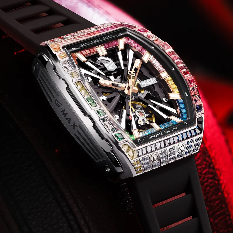 GEYA China Aerospace ASES Collaboration Aerospace X Rainbow Mechanical Movement Watch Men's Watches Cut Out Dial-6