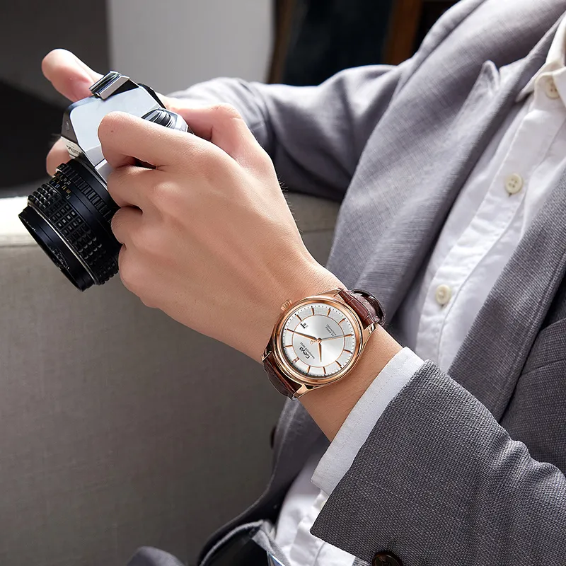GEYA Mechanical Movement Genuine Leather Strap Watch Men's Watches White Dial-4