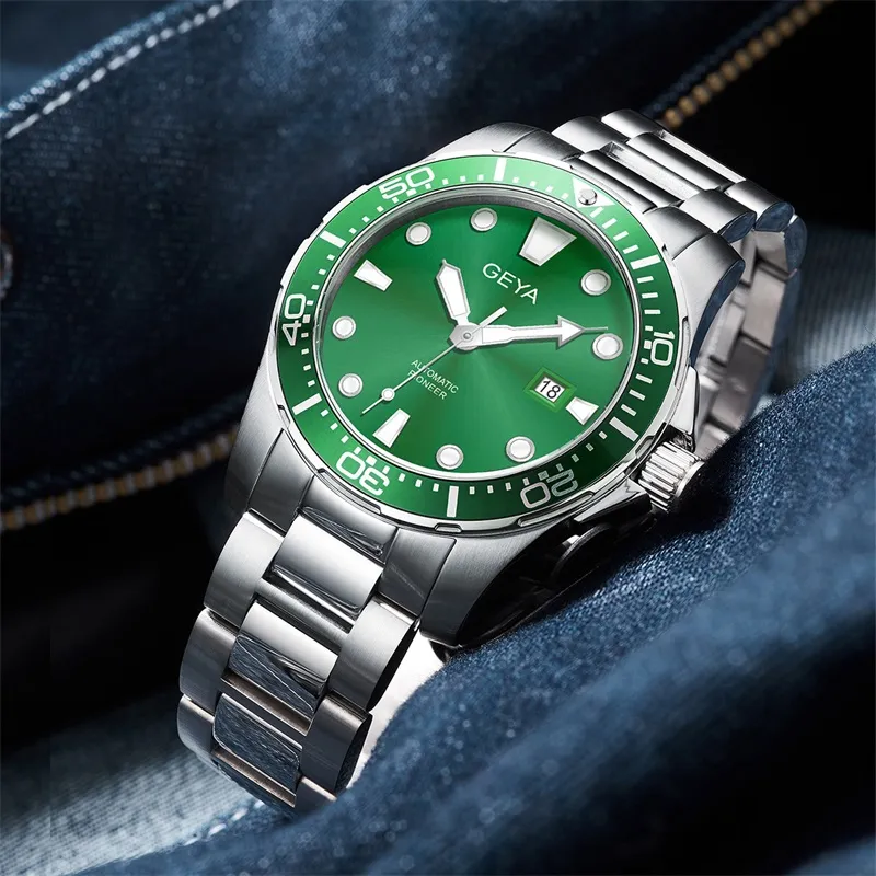 GEYA Ocean Star Automatic Mechanical Movement Stainless Steel Watchband Watch Men's Watches Green Dial-1