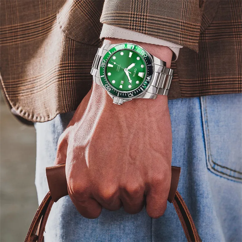GEYA Ocean Star Automatic Mechanical Movement Stainless Steel Watchband Watch Men's Watches Green Dial-10
