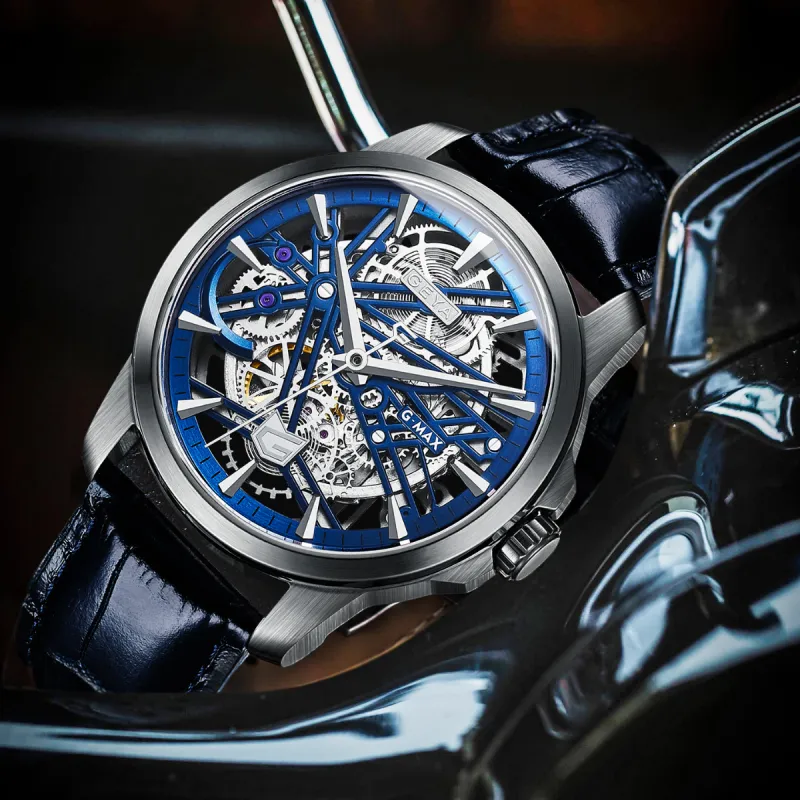 GEYA G MAX Collection Automatic Mechanical Movement Genuine Leather Strap Watch Men's Watches Cut Out Dial-1