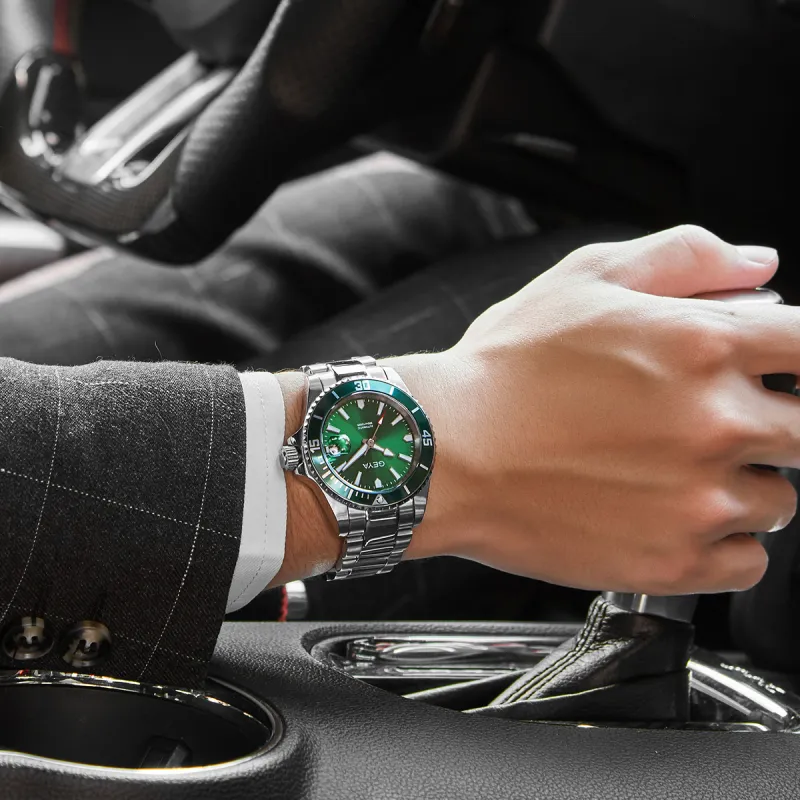 GEYA Ocean Star Automatic Mechanical Movement Stainless Steel Watchband Watch Men's Watches Green Dial-4