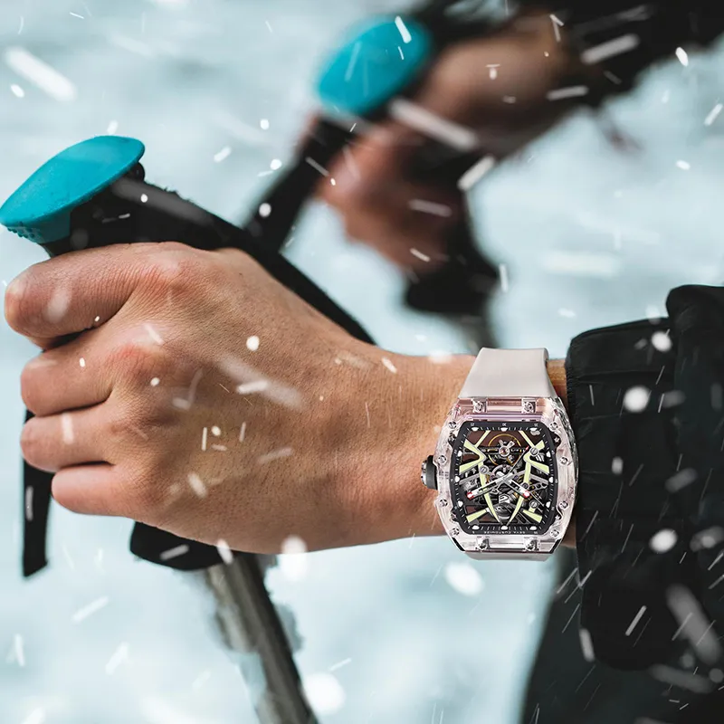 GEYA Mount Everest Glacier Collection Automatic Mechanical Movement Silicone Strap Watch Men's Watches Cut Out Dial-1