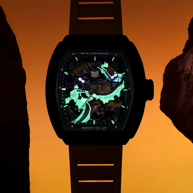 GEYA Great Wall Collection Automatic Mechanical Movement Silicone Strap Watch Unisex Cut Out Dial-1