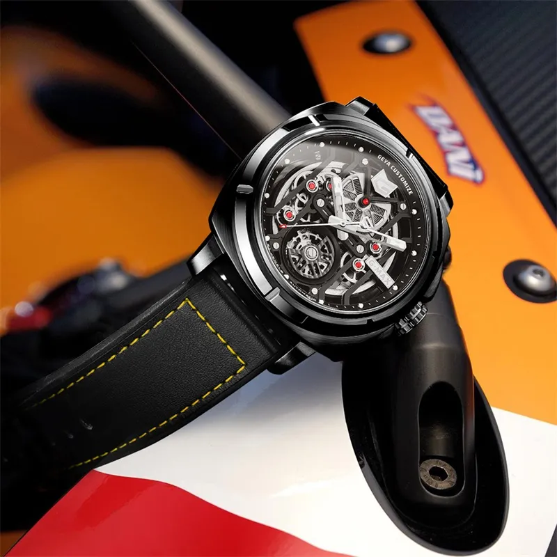 GEYA G MAX Dynamic Racing Collection Mechanical Movement Genuine Leather Strap Watch Men's Watches Cut Out Dial-7